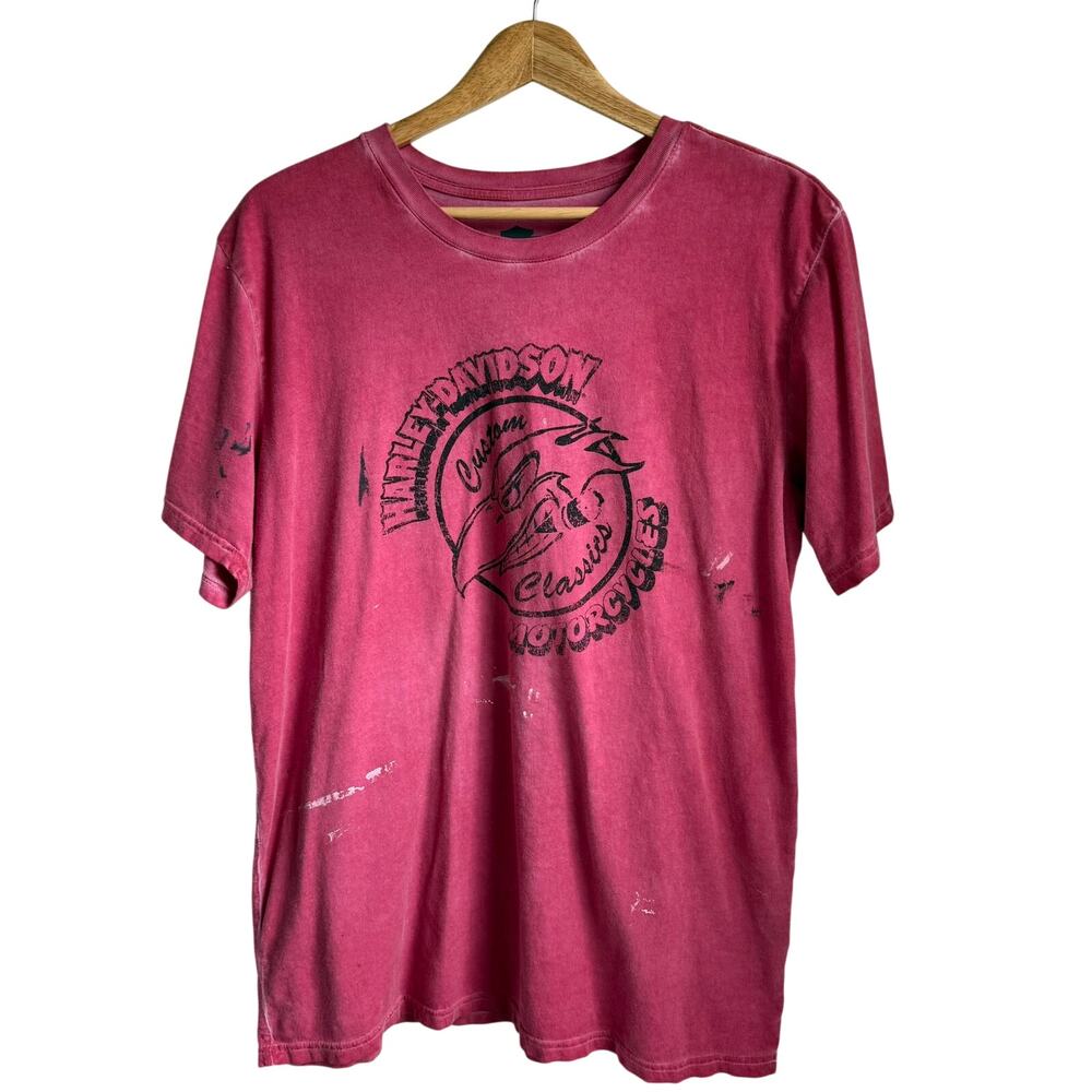 Harley Davidson Red Graphic T-Shirt Distressed XL